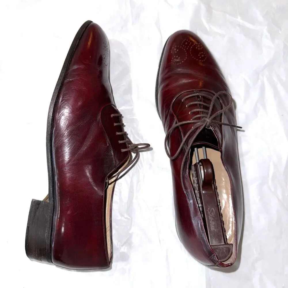 Bally Bilbao Mens 10D Oxblood Burgundy Leather Derby Brogue Lace Up Dress Shoes
